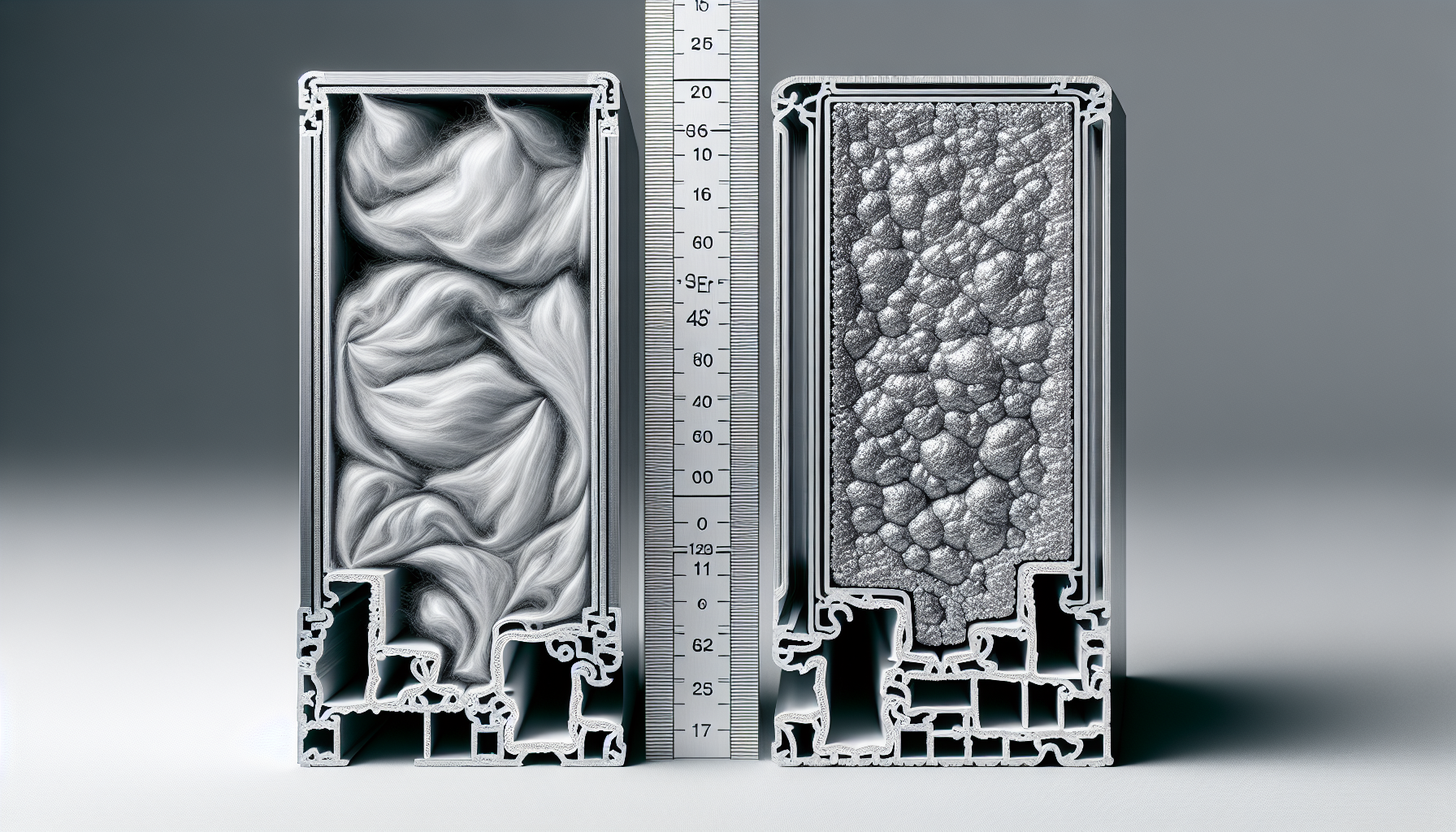 Close-up comparison of fiberglass and aluminum window frames